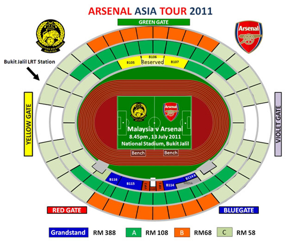 Arsenal Stadium Seatings in Malaysia