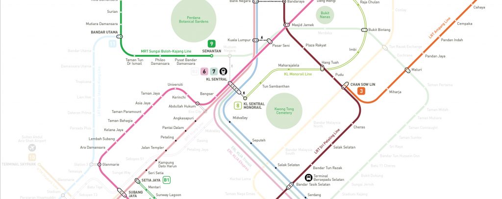Kuala Lumpur Train MRT LRT Monorail Map